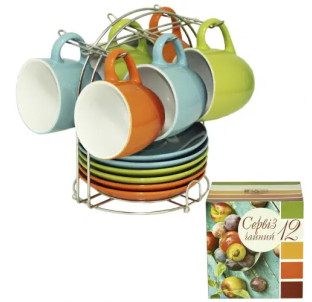 010-22-01 Сервіз чайний 12пр. на стійці Веселка (чашка 240мл, блюдце 15,5см) - фото