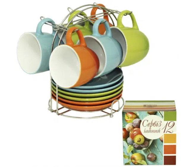 010-23-01 Сервіз кавовий 12пр. на стійці Веселка (чашка 100мл, блюдце 11см) - фото