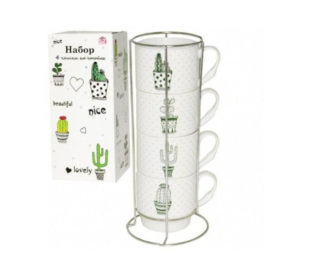021-04-03 Набір 4 чашки на стійці Cactus 320мл - фото