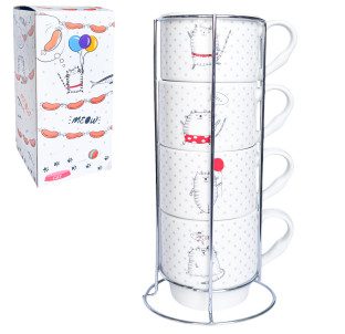 021-04-06 Набір 4 чашки на стійці Cat story 320мл - фото