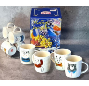 021-04-08/1 Набір 4 чашки на стійці Bear style 330 мл (в універсальній коробці) - фото