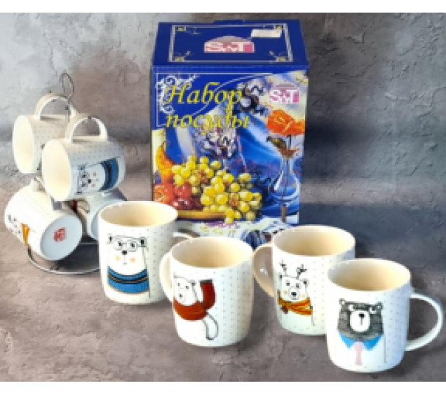 021-04-08/1 Набір 4 чашки на стійці Bear style 330 мл (в універсальній коробці) - фото
