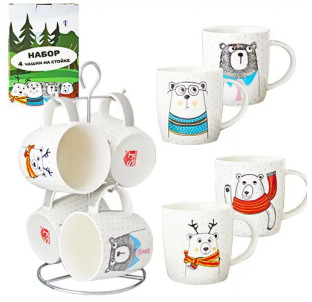 021-04-08 Набір 4 чашки на стійці Bear style 330 мл - фото