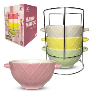 021-04-66 Набір 4 миски на стійці 680 мл - фото