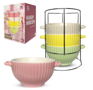 021-04-67 Набір 4 миски на стійці 680 мл - фото