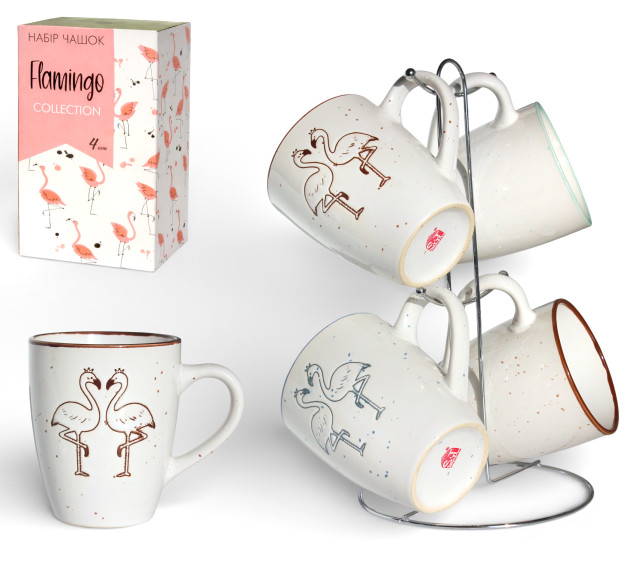 021-04-15 Набір чашок 4шт FLAMINGO 350мл - фото