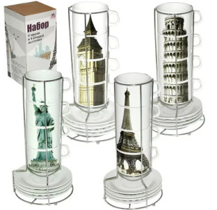 021-08-03 Набір 4 чашки(180мл) + 4 блюдця(13см) Міста - фото