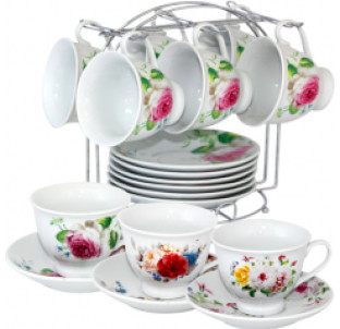 021-12-01/У Сервіз чайний 12пр. Квіти мікс 1 (200мл, 14см) в універсальній коробці - фото