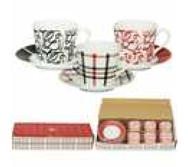 022-12-18 Сервіз кавовий 12пр. Червоне і чорне (чашка 150мл, блюдце 13см) - фото