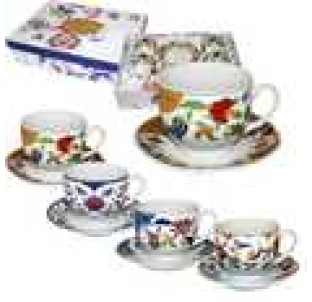 023-12-01 Сервіз чайний 12пр. Золоті квіти мікс1(чашка220мл, блюдце 13,5см) - фото