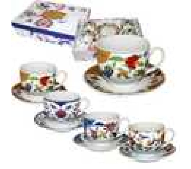 023-12-01 Сервіз чайний 12пр. Золоті квіти мікс1(чашка220мл, блюдце 13,5см) - фото