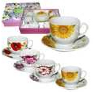 023-12-02 Сервіз чайний 12пр. Квіти мікс1 (чашка 220мл, блюдце 13,5см) - фото