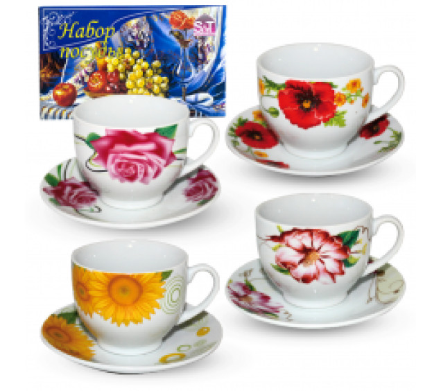 023-12-02/У Сервіз чайний 12пр. Квіти мікс1 (чашка 220мл, блюдце 13,5см) в універсальній коробці - фото