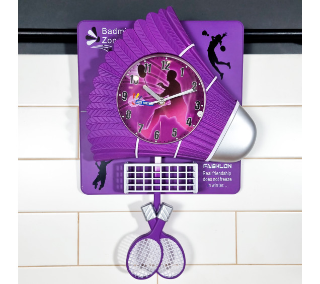 05-106 Годинник настінний з маятником Дитячий (Бадмінтон) кварц. Пластик (32*7,3*33,4) - фото 3
