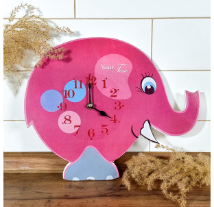 05-205 Годинник настінний Слон рожевий дитячий МДФ 33,5*4,5*27,5см - фото