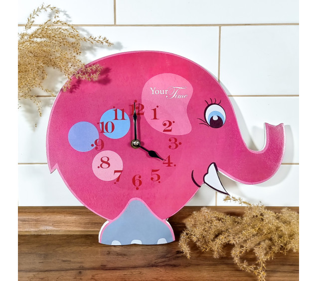 05-205 Годинник настінний Слон рожевий дитячий МДФ 33,5*4,5*27,5см - фото