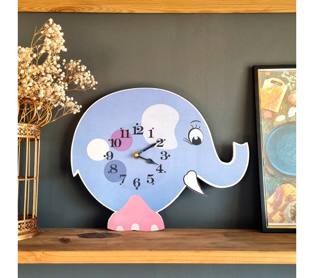 05-206 Годинник настінний Слон блакитний дитячий МДФ 33,5*4,5*27,5см - фото 1