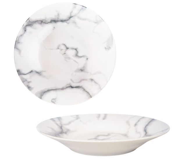 050-44-06 Тарілка 9' суп Білий мармур - фото