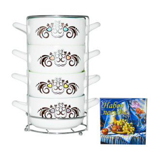 054-04-04/У Набір 4 миски з ручками на стійці Wings 360мл(універсальна коробка) - фото