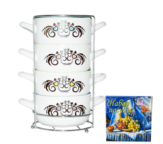 054-04-04/У Набір 4 миски з ручками на стійці Wings 360мл(універсальна коробка) - фото