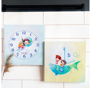 06-112 Годинник настінний Дитячий на полотні Моряки 28*28см - фото