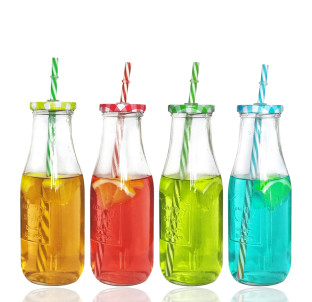 740-2 Пляшка скляна з трубочкою 400 мл - фото