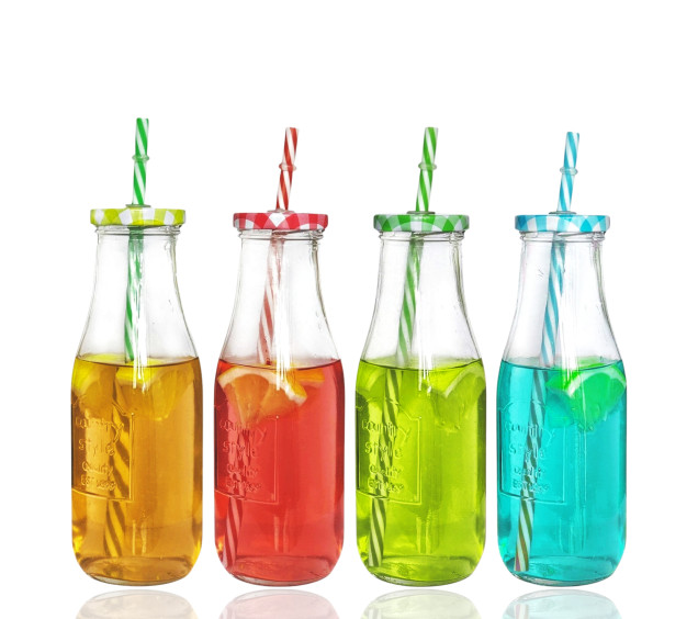 740-2 Пляшка скляна з трубочкою 400 мл - фото