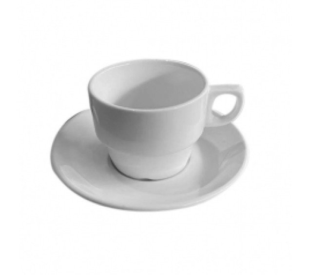13629-02-00 Чашка з блюдцем біла (чашка-180 мл,блюдце-14,5 см)(варіант) - фото