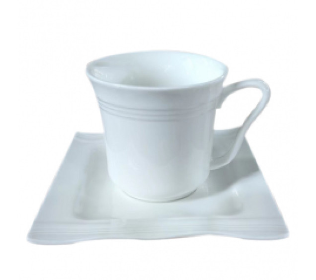 13641-10-00 Чашка з блюдцем біла (чашка-230 мл,блюдце-13,6 см)(варіант) - фото
