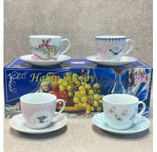 1438/У Сервіз чайний 12 пр. Квіти мікс4 (200мл,d13,5см) універсальна коробка - фото