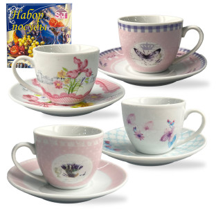 1520/У Сервіз чайний 12 пр. Квіти мікс4 (200мл,d13,5см) в універсальній коробці - фото