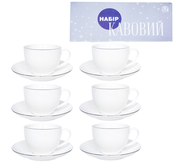 1453-4 Сервіз кавовий 12пр Срібло (чашка 120мл, блюдце 13см) - фото