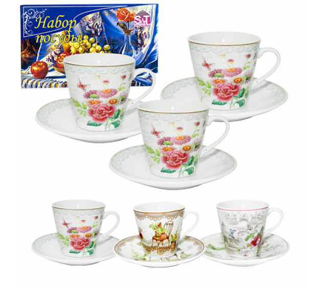 1459-08/У Сервіз кавовий 12пр Англійський сад (чашка 70мл, блюдце 10,5см) в уныверсальній упаковці - фото