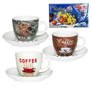 1462-12/У Сервіз чайний 12пр. Кава шоп (чашка-220мл, блюдце-14,5см)(в універсальній упаковці) - фото