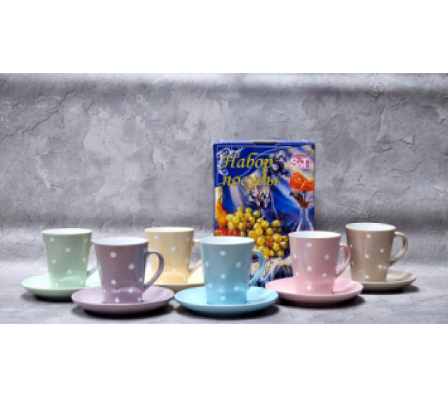 1464-6 Сервіз чайний 12пр на стійці Адель (чашка 230мл, блюдце 15см) - фото