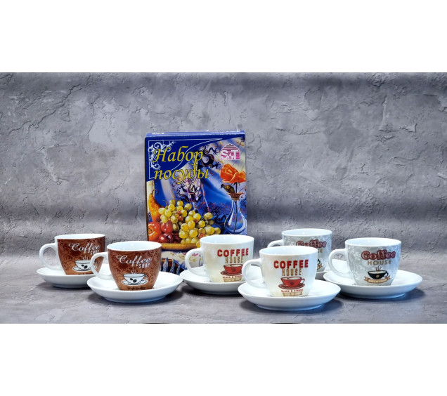 1465-12/У Сервіз чайний 8пр. Кава шоп (чашка-220мл, блюдце-14,5см) (універсальна коробка) - фото