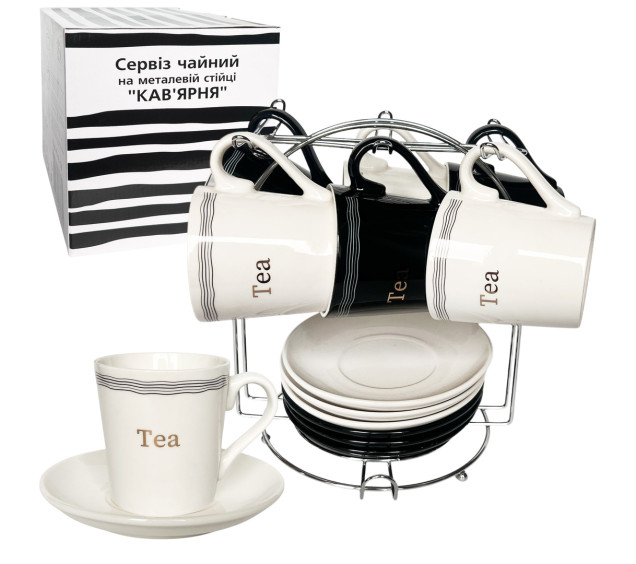 15201 Сервіз чайний 12пр. на стійці 'Кав'ярня' (чашка -240мл, блюдце 14 см) - фото