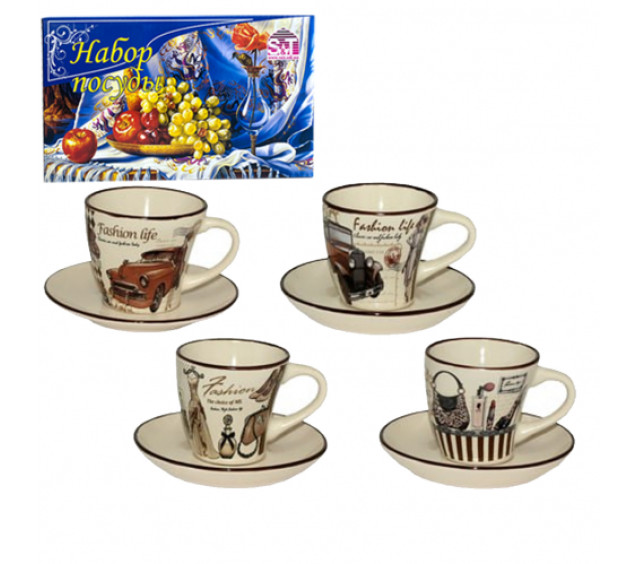 1533-06/У Сервіз кавовий 12пр. Fashion (чашка 100мл, блюдце 11,5см) в універсальній коробці - фото