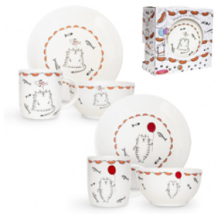 1591-11 Набір для сніданку 3пр. Cat story (тарілка - 20см, чашка - 360мл, піала- 500 мл) - фото