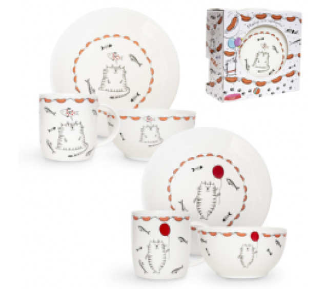 1591-11 Набір для сніданку 3пр. Cat story (тарілка - 20см, чашка - 360мл, піала- 500 мл) - фото