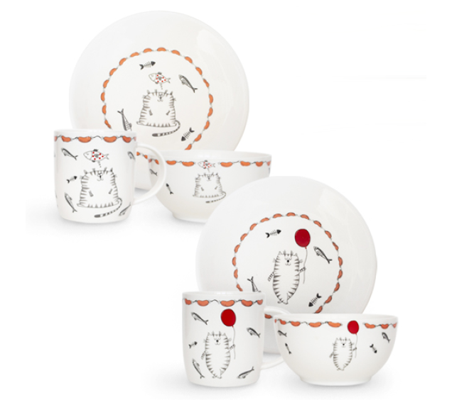 1591-11/У Набір для сніданку 3пр. Cat story (тарілка-20см,чашка-360мл,піала- 500 мл) без упаковки - фото