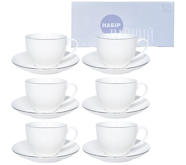 1753-4 Сервіз чайний 12пр. Срібло (чашка 280мл, блюдце 15см) - фото