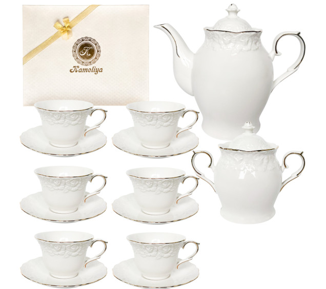 1777 Сервіз чайний 14пр. Біла ніч (чайник 500мл, цукорниця 350мл, чашка 220мл, блюдце 15,5см) - фото