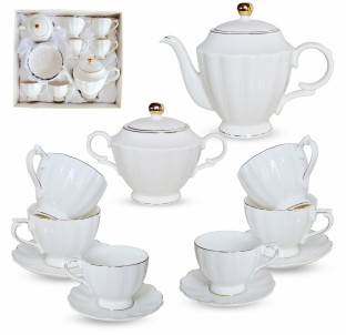 18040-00 Сервіз чайний 14пр. "Лауретта" (чайник 1л, цукорниця 420 мл, чашка 240мл, блюдце 14см) - фото