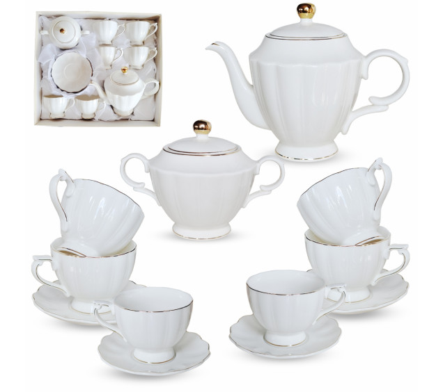 18040-00 Сервіз чайний 14пр. "Лауретта" (чайник 1л, цукорниця 420 мл, чашка 240мл, блюдце 14см) - фото