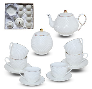 18041-00 Сервіз чайний 14пр. "Белла"  (чайник 1л, цукорниця 460 мл, чашка 260мл, блюдце 13,5см) - фото