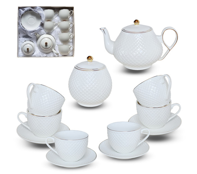 18041-00 Сервіз чайний 14пр. "Белла"  (чайник 1л, цукорниця 460 мл, чашка 260мл, блюдце 13,5см) - фото