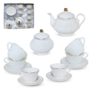 18043-00 Сервіз чайний 14пр. "Лія" (чайник 1,1 л, цукорниця 360 мл, чашка 240мл, блюдце 14,5см) - фото