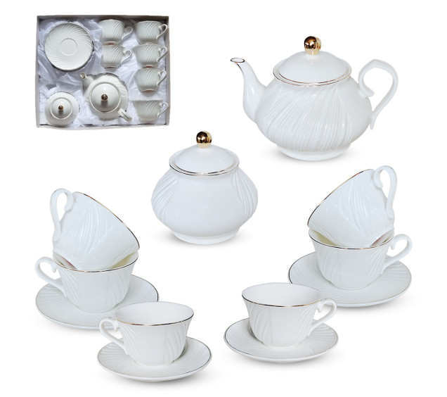 18043-00 Сервіз чайний 14пр. "Лія" (чайник 1,1 л, цукорниця 360 мл, чашка 240мл, блюдце 14,5см) - фото