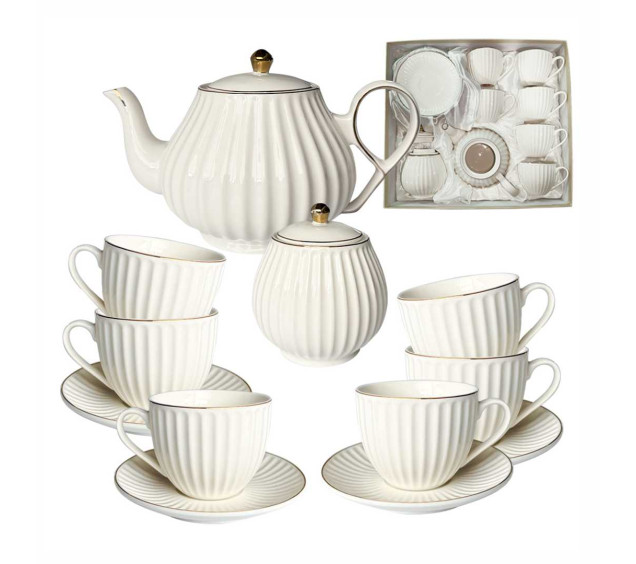 18044-00 Сервіз чайний 14пр (Чайник 750 мл, цукорниця 420 мл, чашка 250 мл, блюдце 14см) Франческа - фото